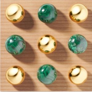 New Aerin Solid Malachite and Brass Tic Tac Toe